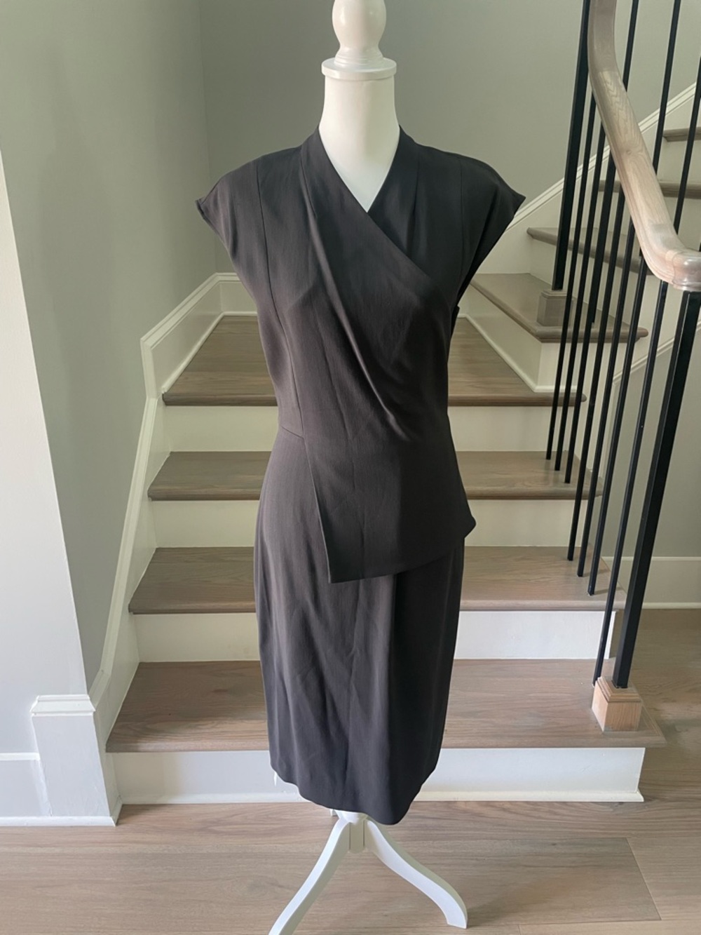 M.M.LaFleur Black Wrap-Front Sheath Dress 8